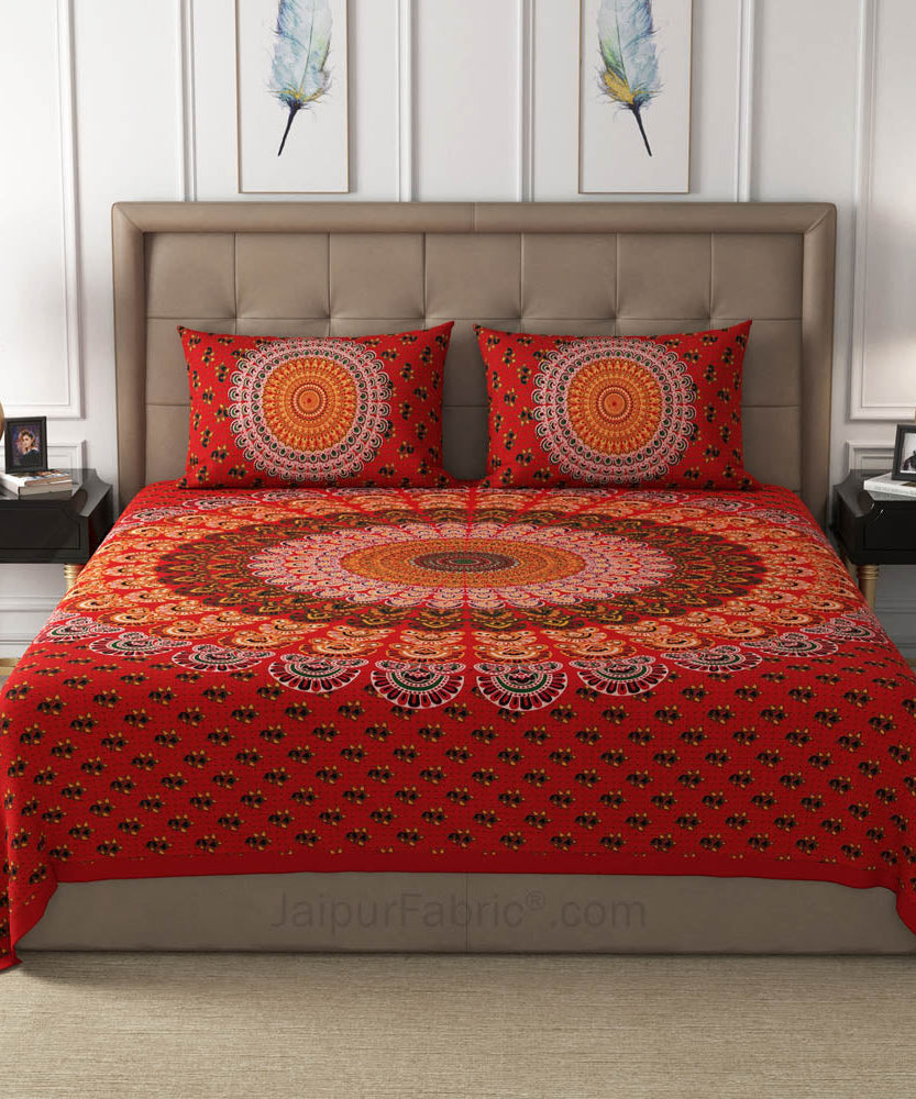 Red Mandala Cotton Double Bedsheet