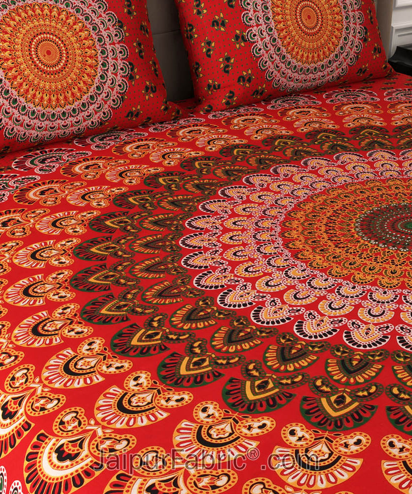 Red Mandala Cotton Double Bedsheet
