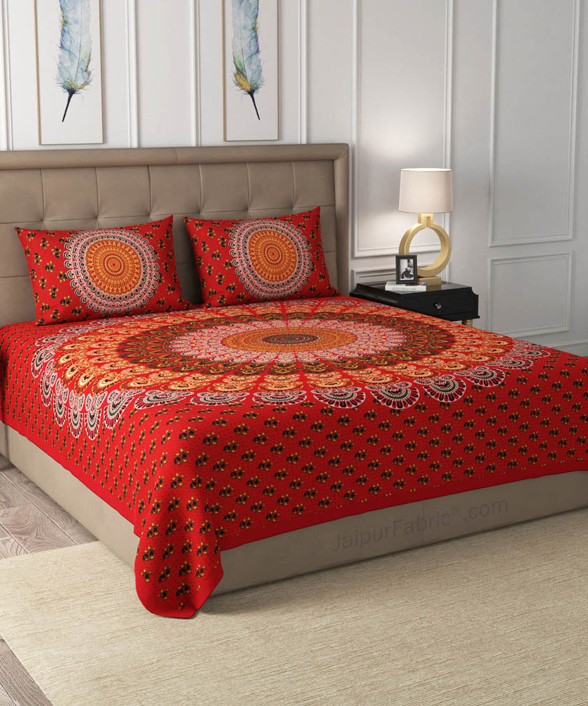 Red Mandala Cotton Double Bedsheet