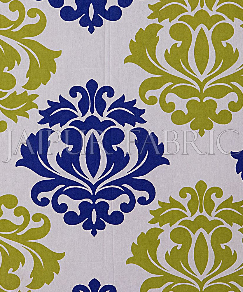 White Base Green Designer Cotton Double Bed Sheet