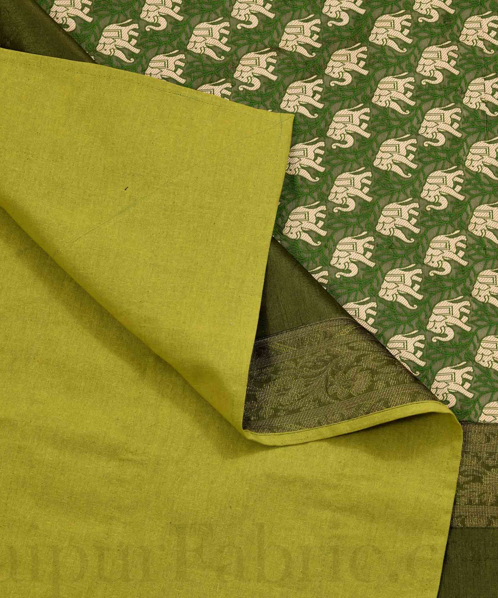 Green Rajasthani Zari Embroidered Lace Work Silk Double Bed Sheet