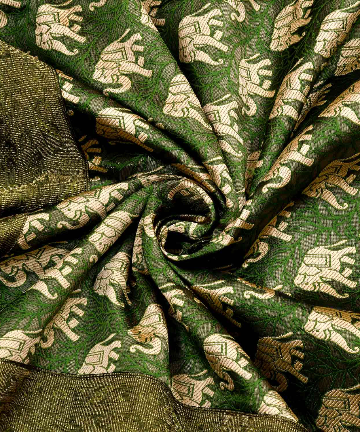 Green Rajasthani Zari Embroidered Lace Work Silk Double Bed Sheet