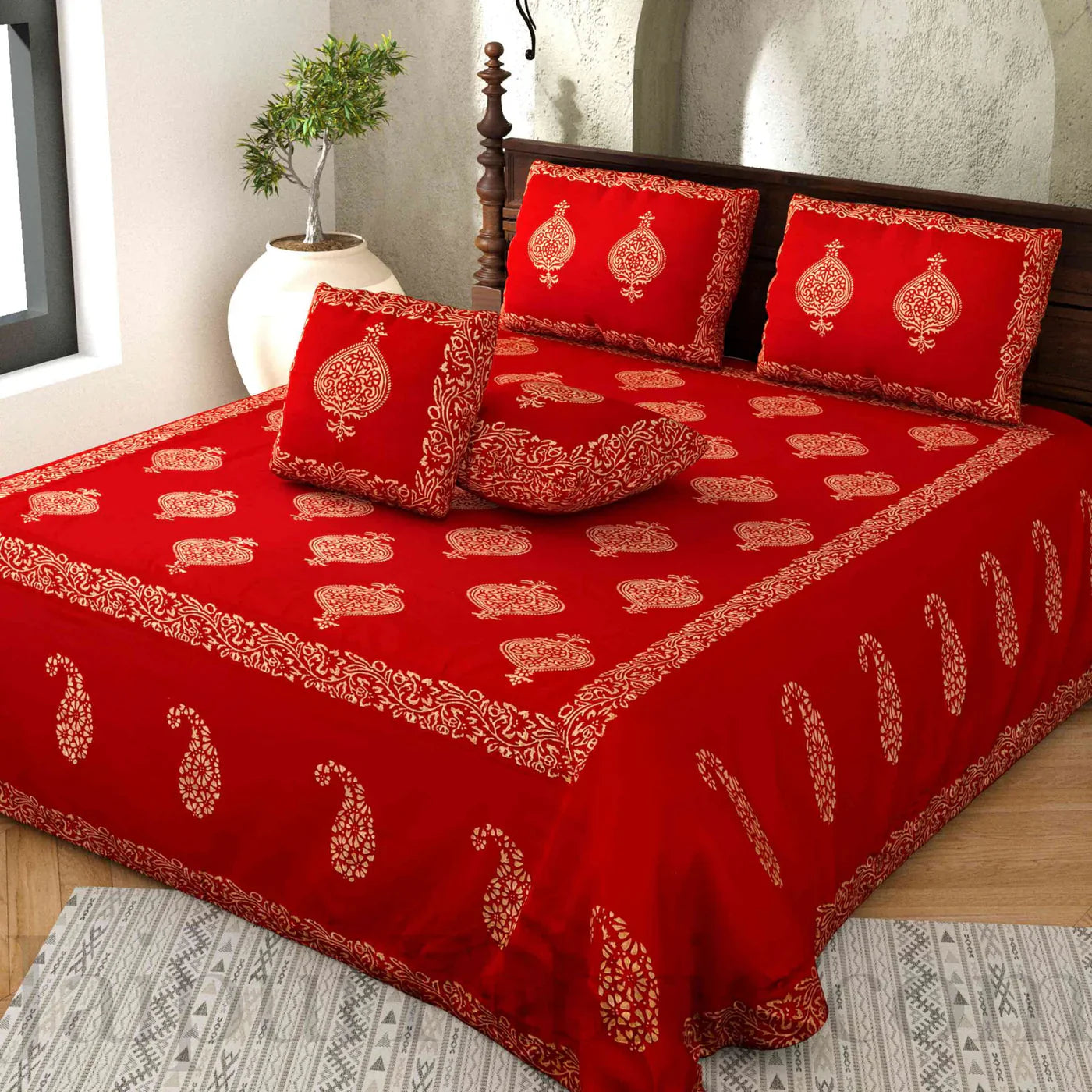 Khadi Print Hand Block Work Silk Double Bedsheet – Choose Your Favorite Color