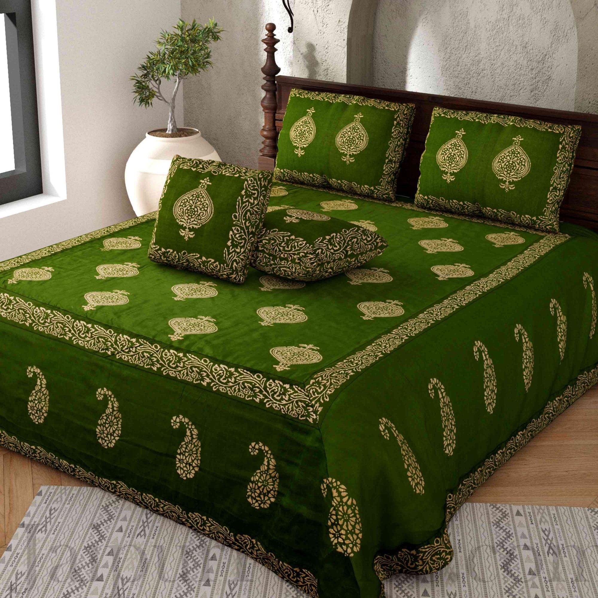 Khadi Print Hand Block Work Silk Double Bedsheet – Choose Your Favorite Color