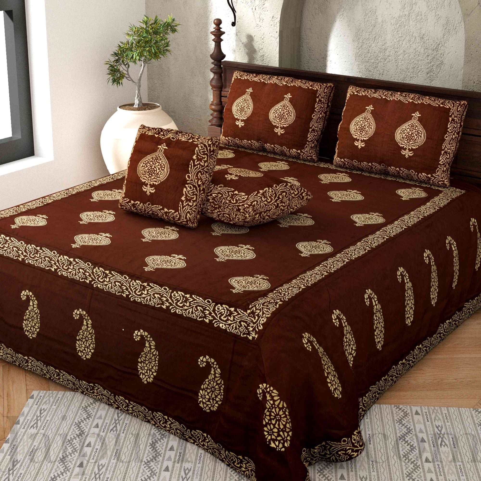 Khadi Print Hand Block Work Silk Double Bedsheet – Choose Your Favorite Color