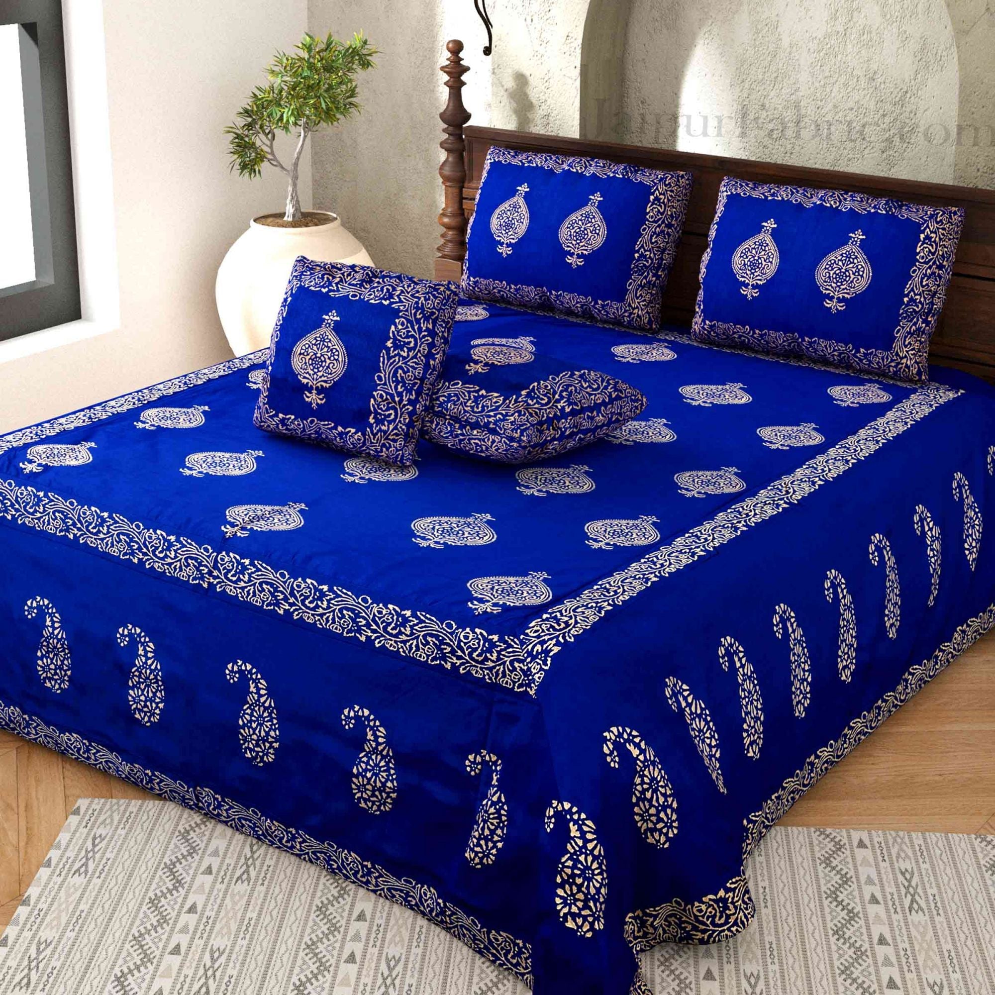 Khadi Print Hand Block Work Silk Double Bedsheet – Choose Your Favorite Color