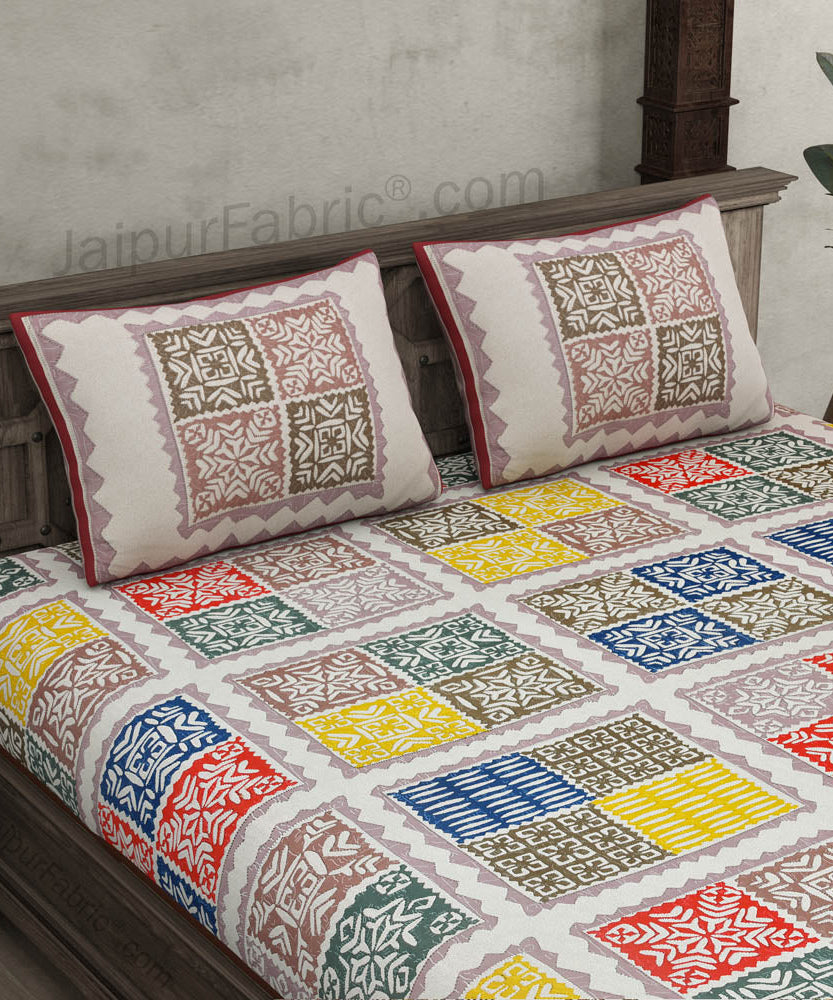 COMBO349 Katha Barmeri 2 Double Bed Sheet + 4 Pillow Cover