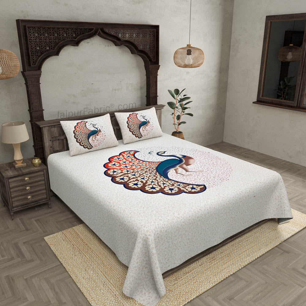 Peacock Harmony Cotton Double Bedsheet Combo