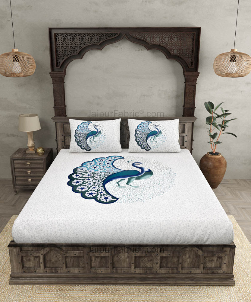 Peacock Harmony Cotton Double Bedsheet Combo