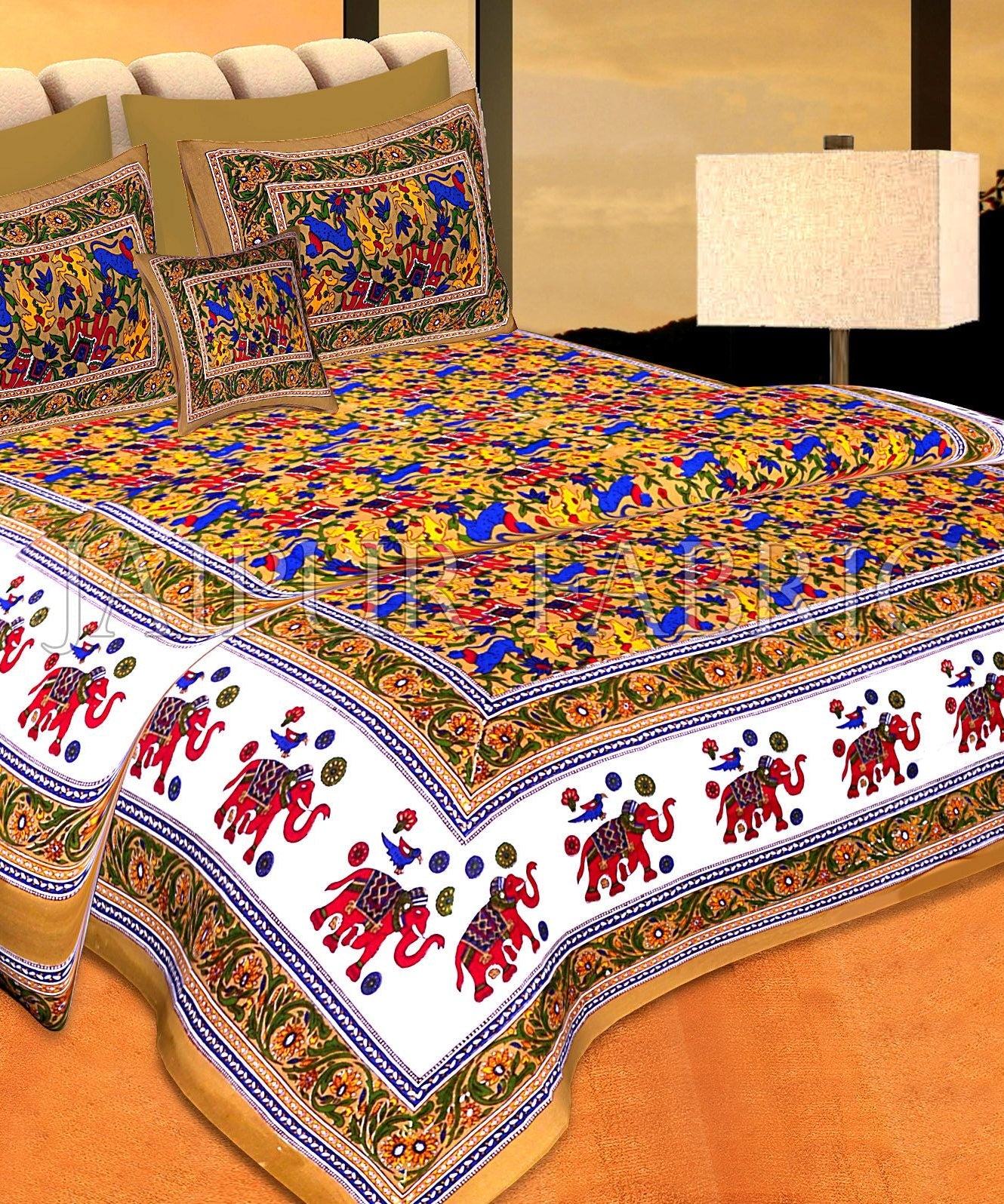 Brown Base Jaipur Handmade Animal Print Bedsheet With Pillow Covers
