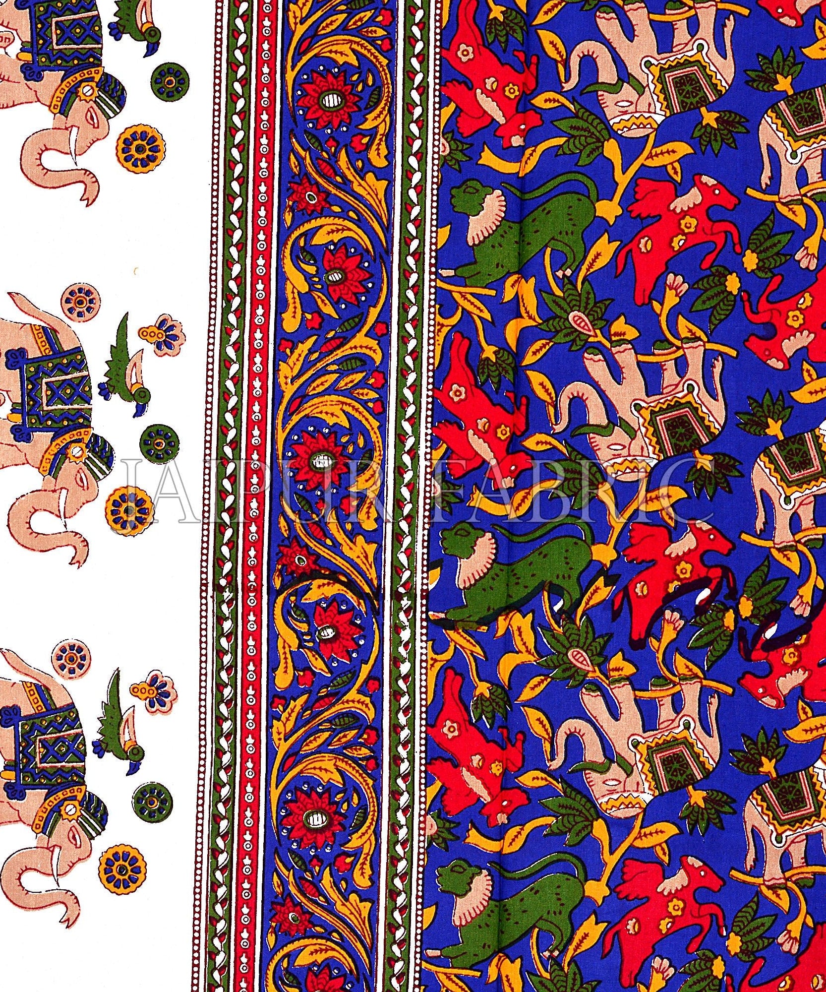 Blue Base jaipur Handmade animal print bedsheet With pillow Covers