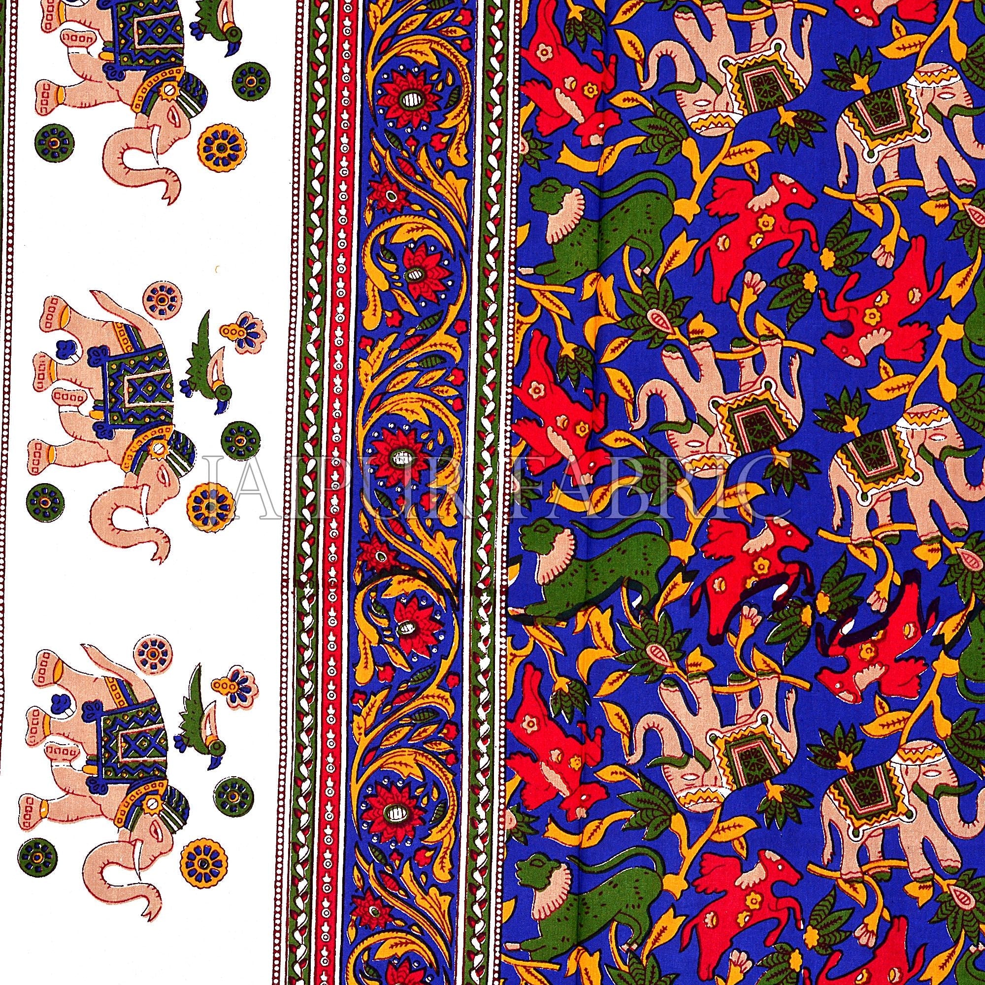 Blue Base jaipur Handmade animal print bedsheet With pillow Covers