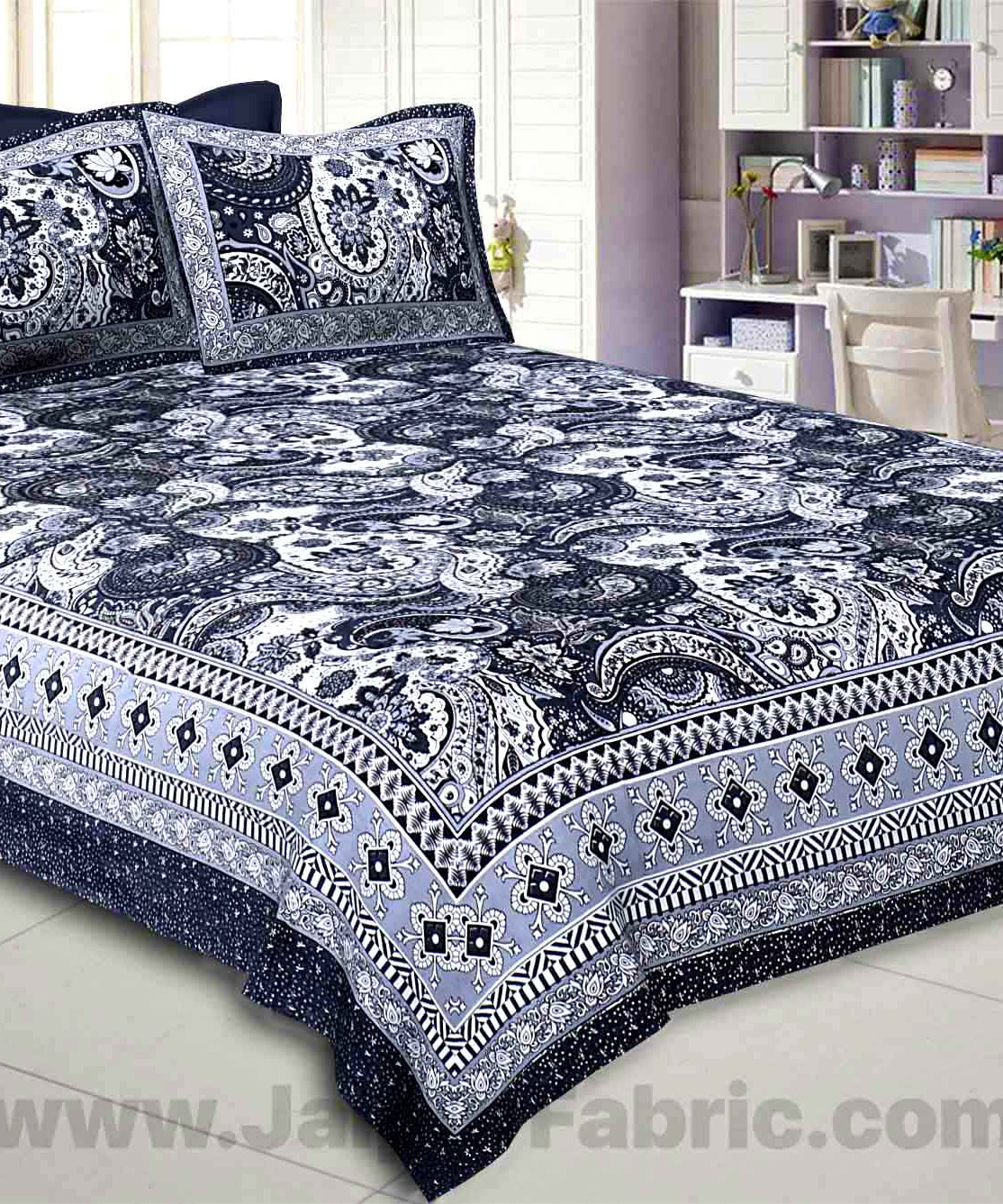 Artistic Multicolor Cotton Double Bed Set with Matching Covers