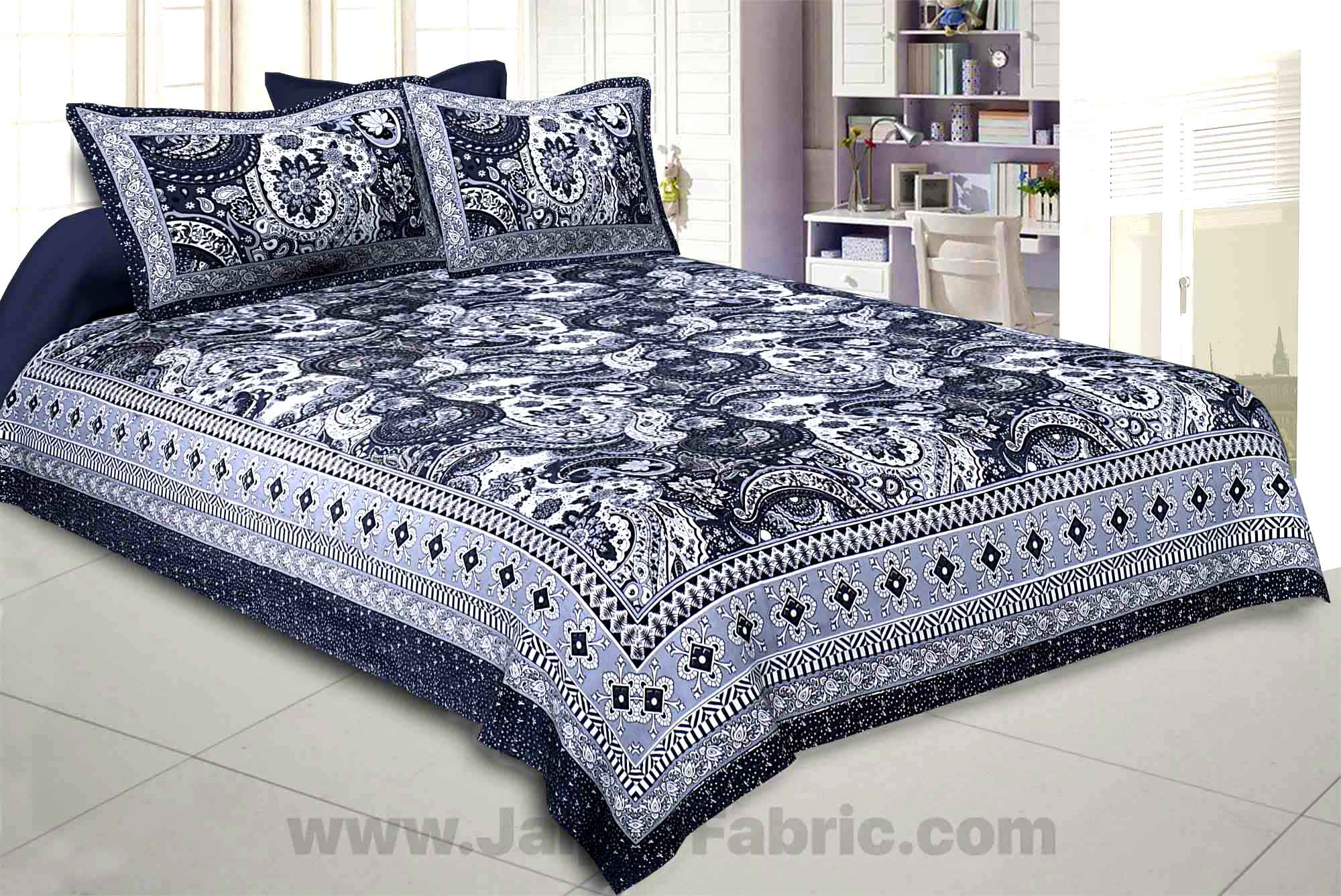 Artistic Multicolor Cotton Double Bed Set with Matching Covers