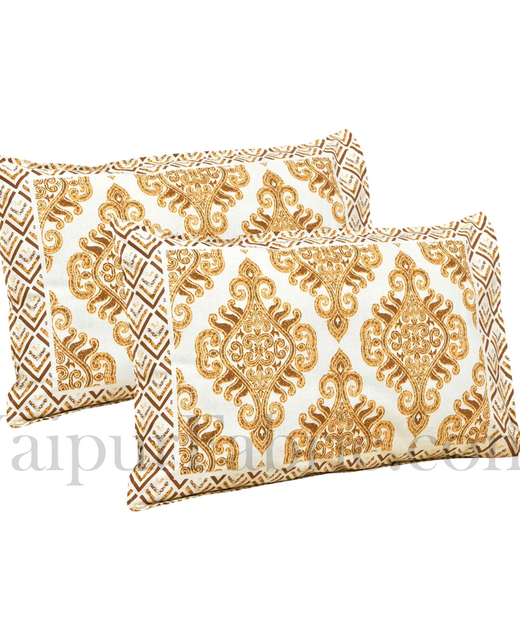 Pure Cotton Golden Color Zigzag Border Jaipuri Double Bedsheet