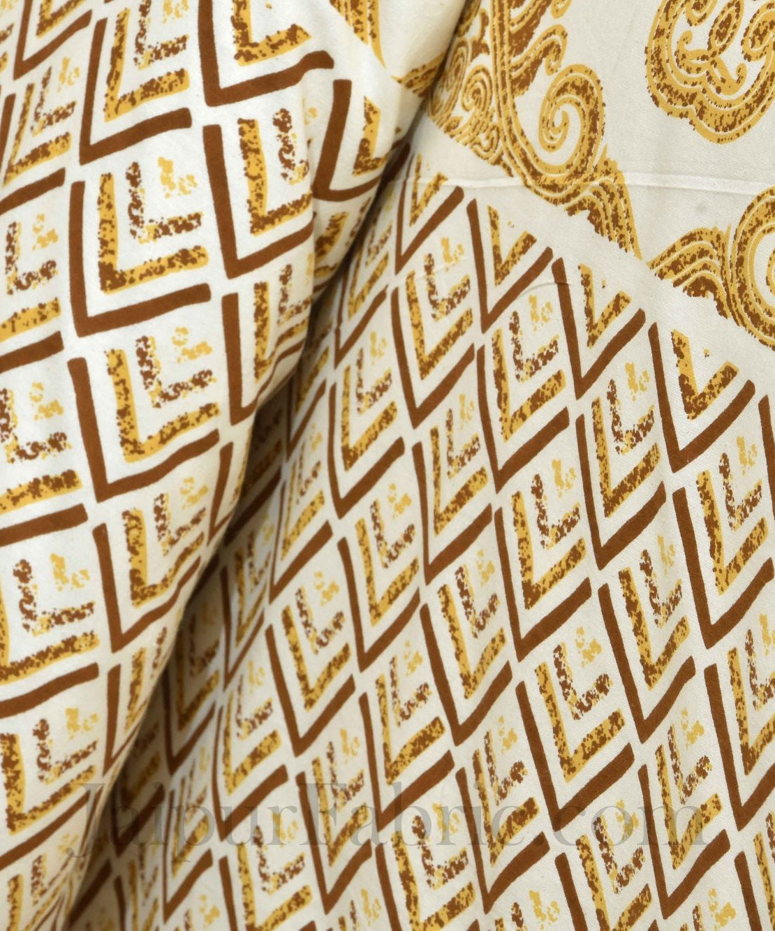 Pure Cotton Golden Color Zigzag Border Jaipuri Double Bedsheet