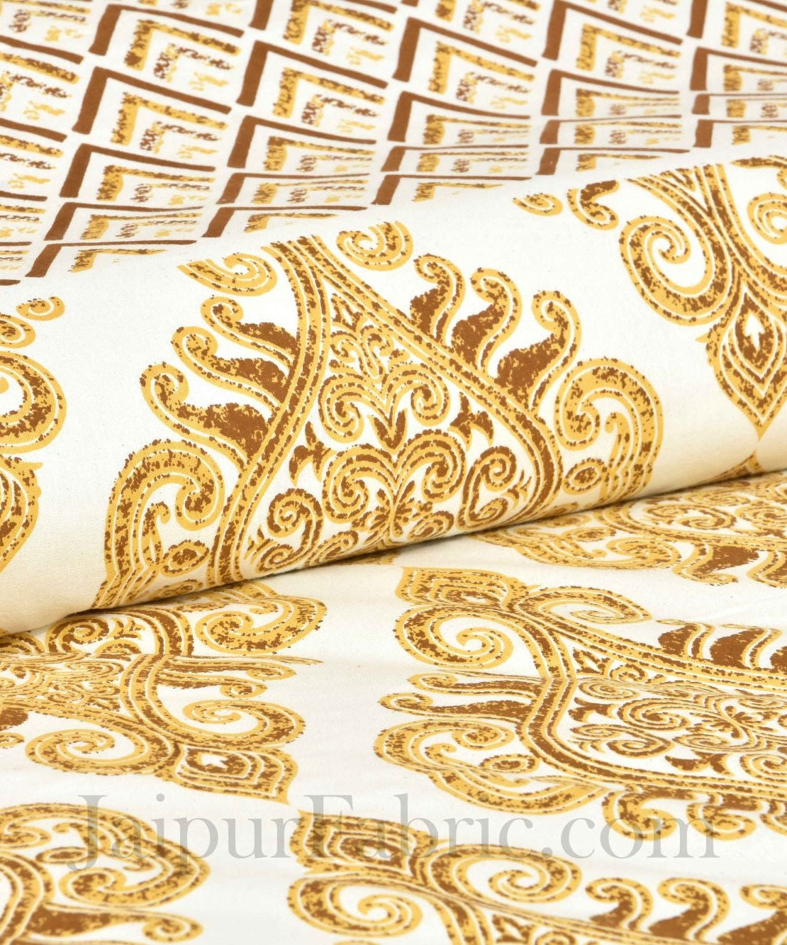 Pure Cotton Golden Color Zigzag Border Jaipuri Double Bedsheet