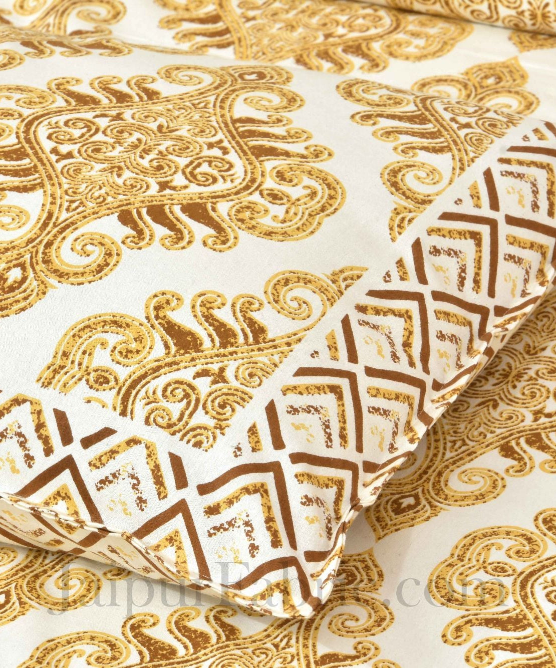Pure Cotton Golden Color Zigzag Border Jaipuri Double Bedsheet