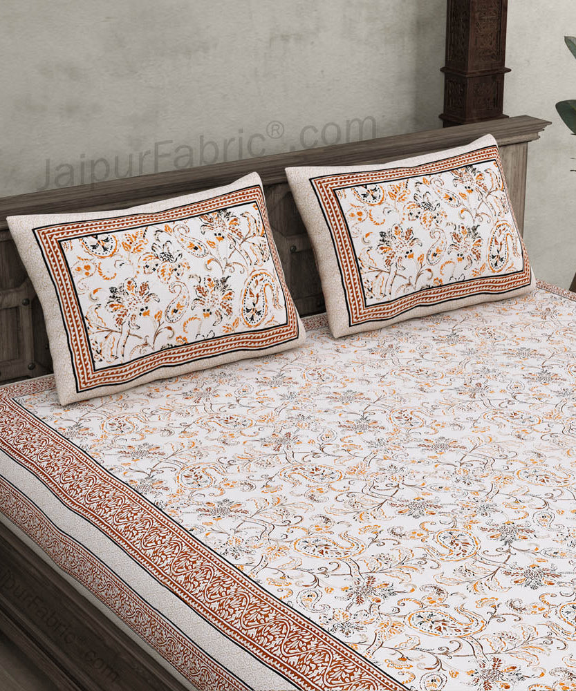 Pure Cotton Paisley Floral Ethnic Jaipuri Double Bedsheet – Choose Your Favorite Border