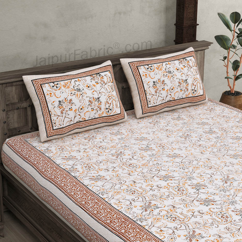 Pure Cotton Paisley Floral Ethnic Jaipuri Double Bedsheet – Choose Your Favorite Border