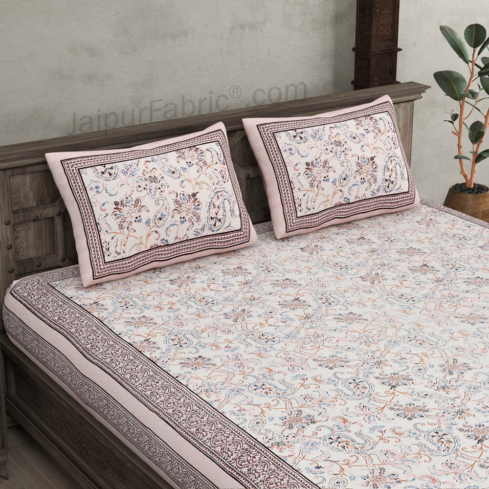Pure Cotton Paisley Floral Ethnic Jaipuri Double Bedsheet – Choose Your Favorite Border