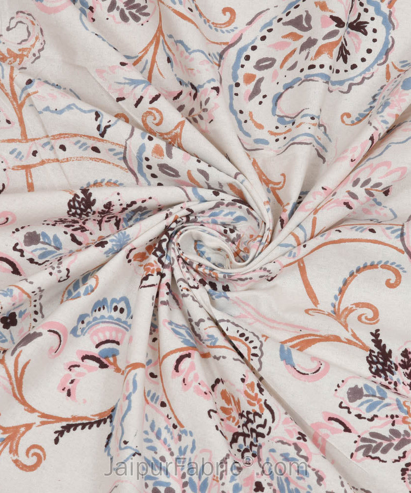 Pure Cotton Paisley Floral Ethnic Peach Border Jaipuri Double Bedsheet