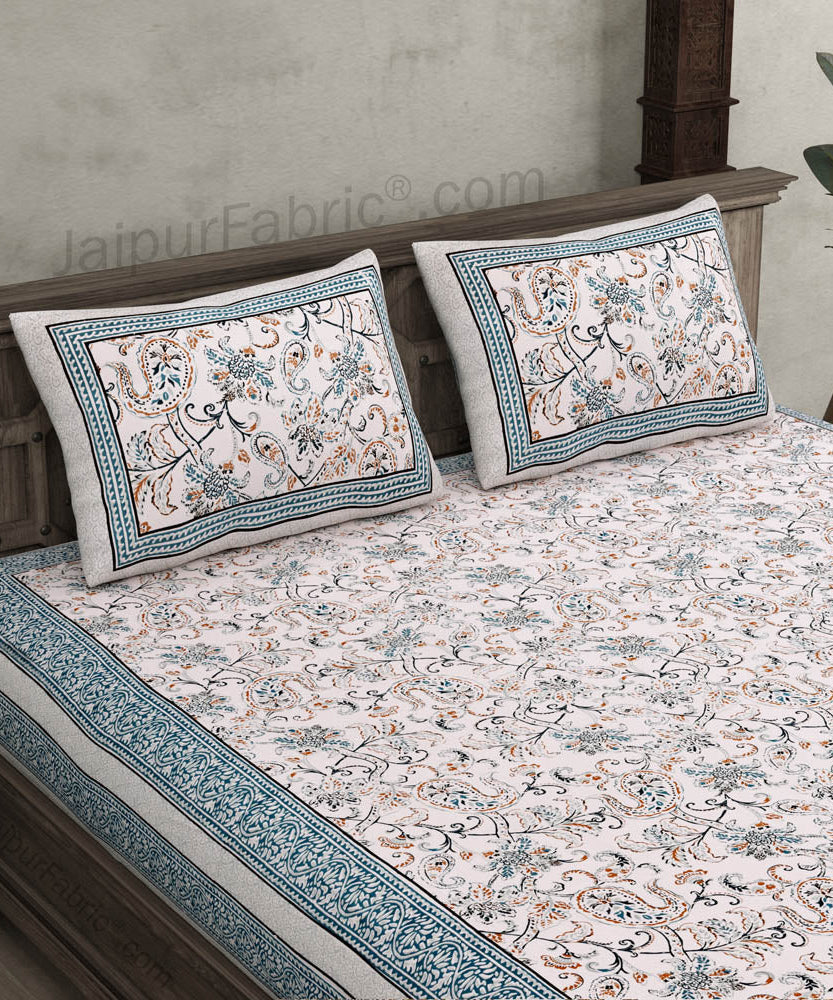 Pure Cotton Paisley Floral Ethnic Jaipuri Double Bedsheet – Choose Your Favorite Border