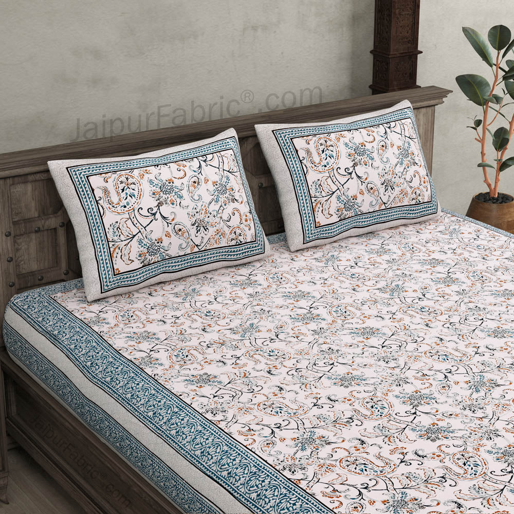 Pure Cotton Paisley Floral Ethnic Jaipuri Double Bedsheet – Choose Your Favorite Border