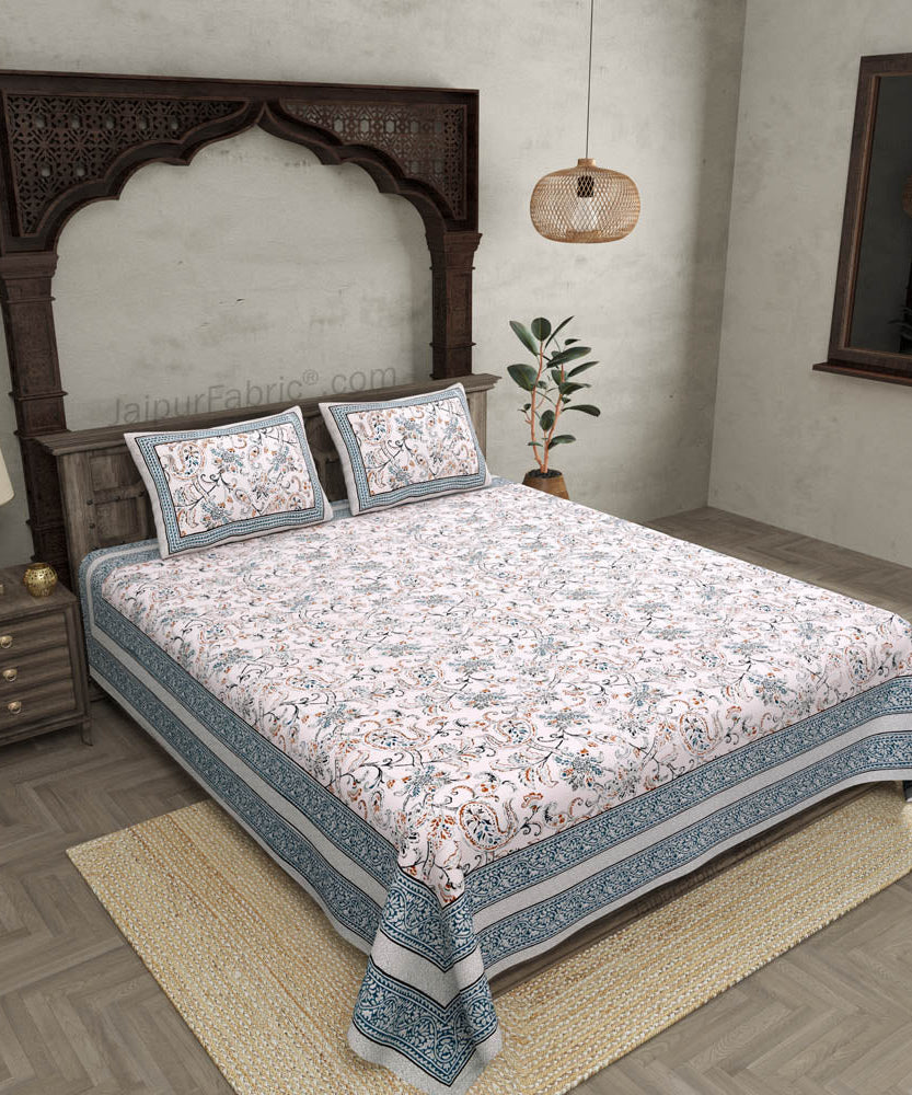 Pure Cotton Paisley Floral Ethnic Jaipuri Double Bedsheet – Choose Your Favorite Border