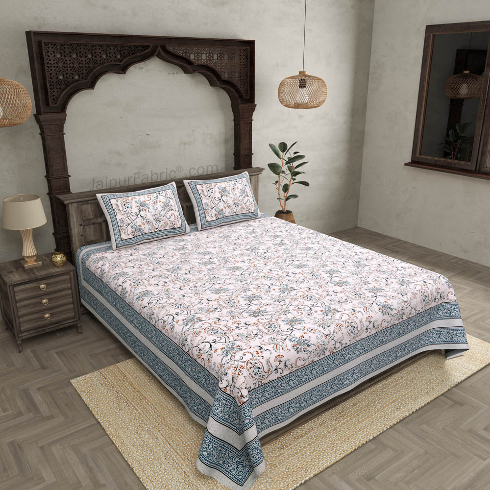 Pure Cotton Paisley Floral Ethnic Jaipuri Double Bedsheet – Choose Your Favorite Border
