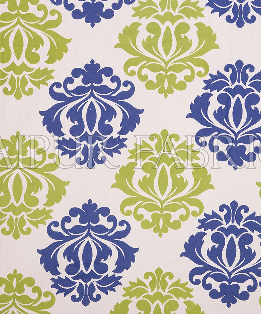 Blue Border Floral Pattern Screen Print Cotton Double Bed Sheet