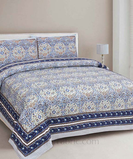 Garden Grace Blue Cotton Double Bedsheet