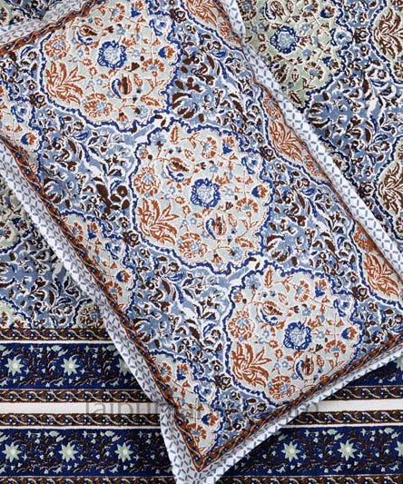 Garden Grace Blue Cotton Double Bedsheet