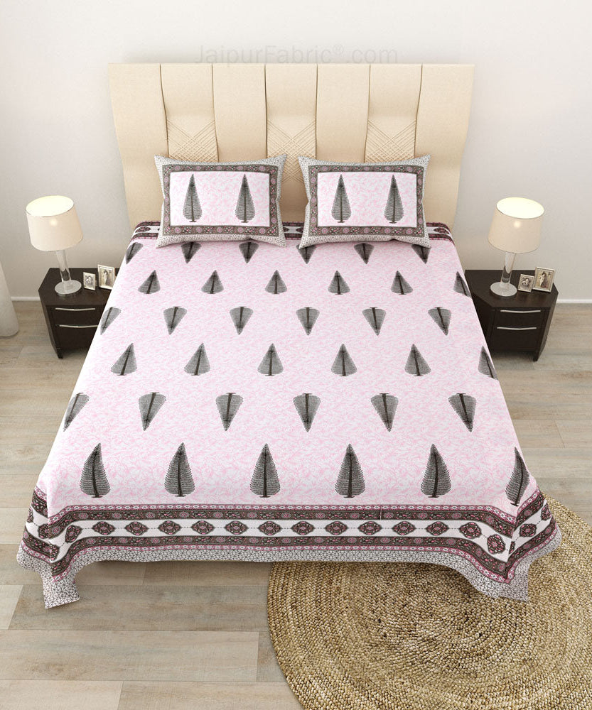 Ethnic Motif Pink Block Print Pure Cotton Double Bedsheet