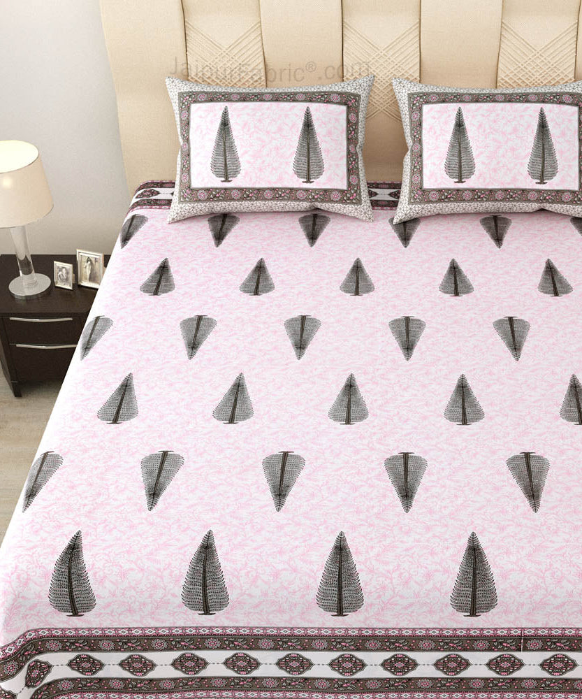 Ethnic Motif Pink Block Print Pure Cotton Double Bedsheet