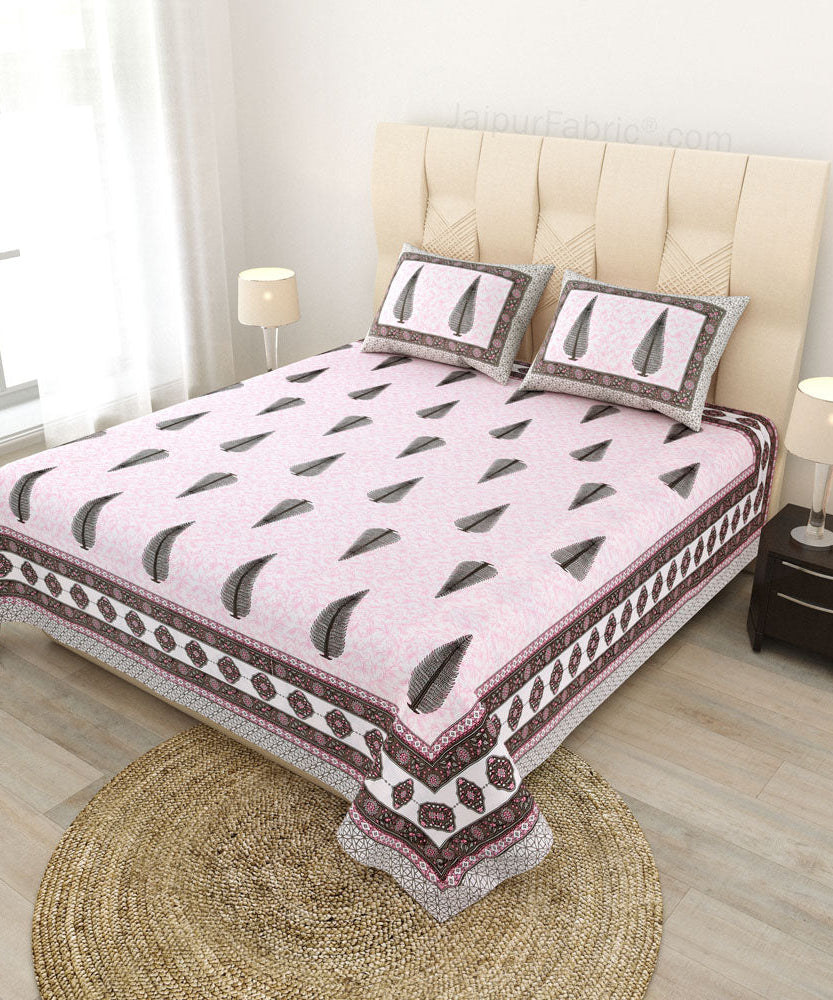 Ethnic Motif Pink Block Print Pure Cotton Double Bedsheet