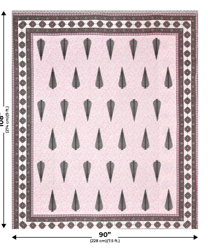 Ethnic Motif Pink Block Print Pure Cotton Double Bedsheet