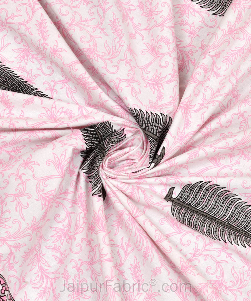 Ethnic Motif Pink Block Print Pure Cotton Double Bedsheet