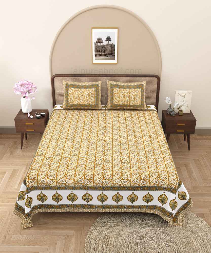 Rustic Rhythms Mustard Block Print Pure Cotton Double Bedsheet