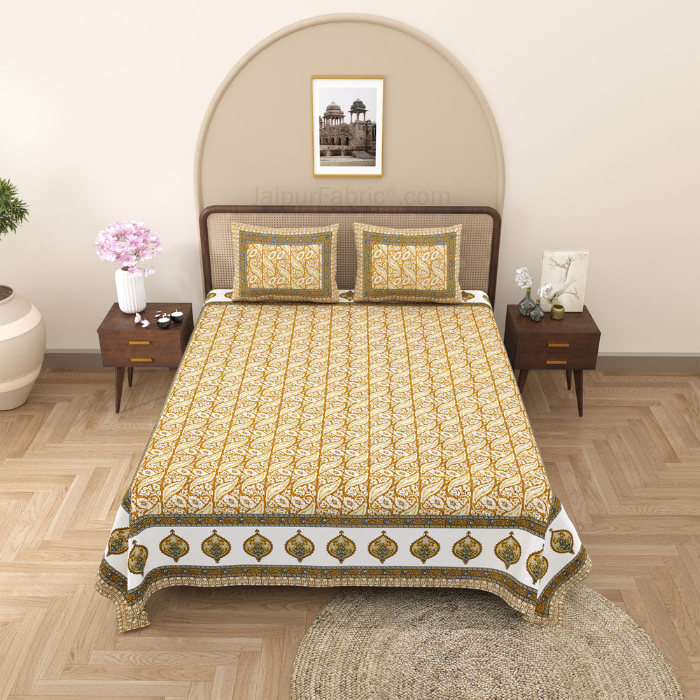 Rustic Rhythms Mustard Block Print Pure Cotton Double Bedsheet