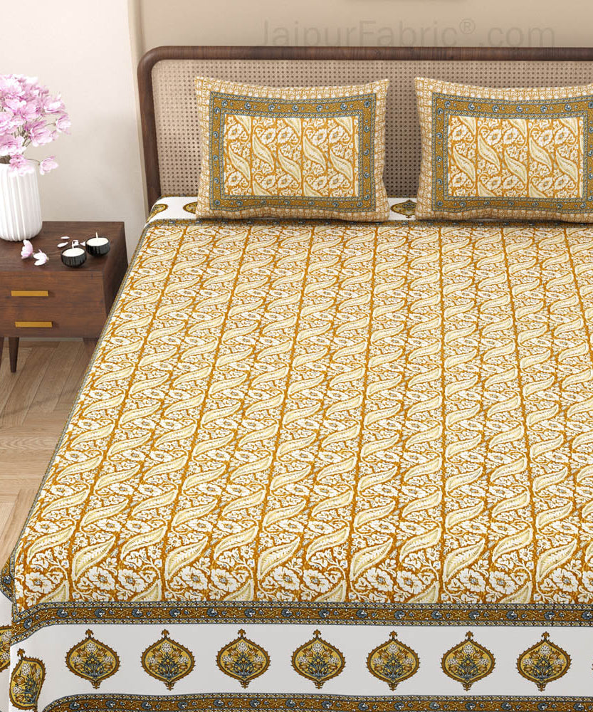 Rustic Rhythms Mustard Block Print Pure Cotton Double Bedsheet