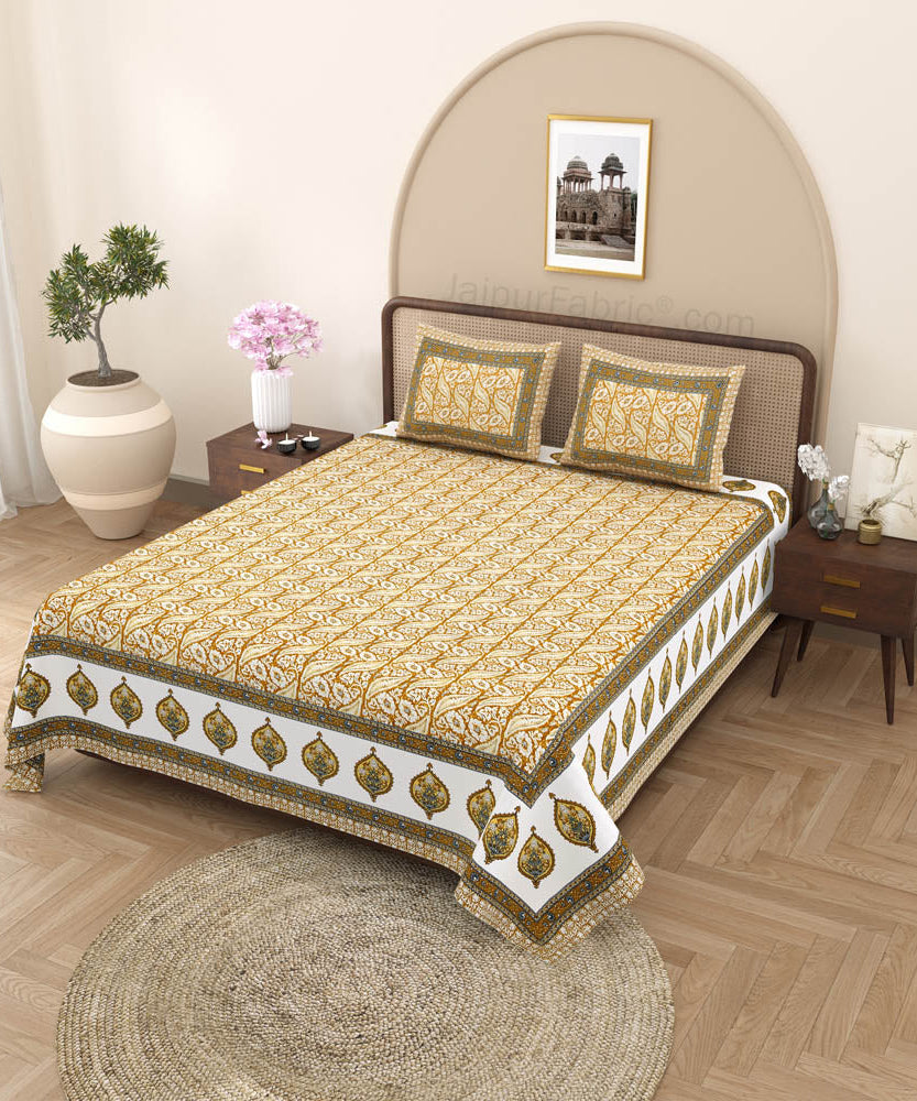 Rustic Rhythms Mustard Block Print Pure Cotton Double Bedsheet