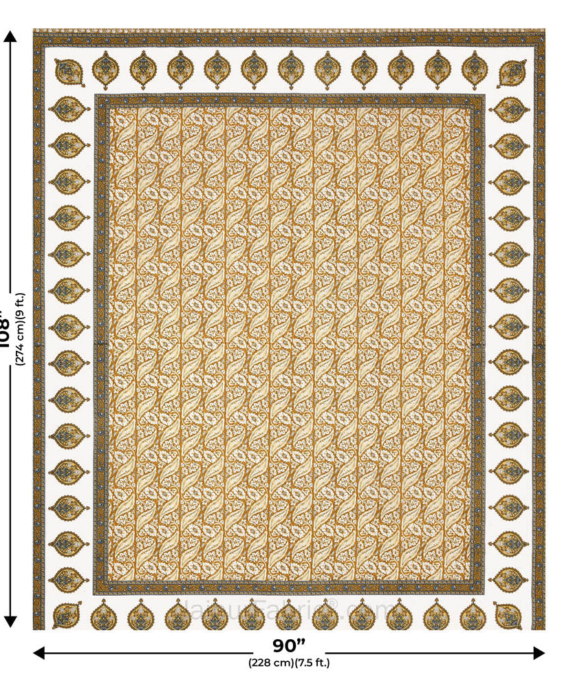 Rustic Rhythms Mustard Block Print Pure Cotton Double Bedsheet