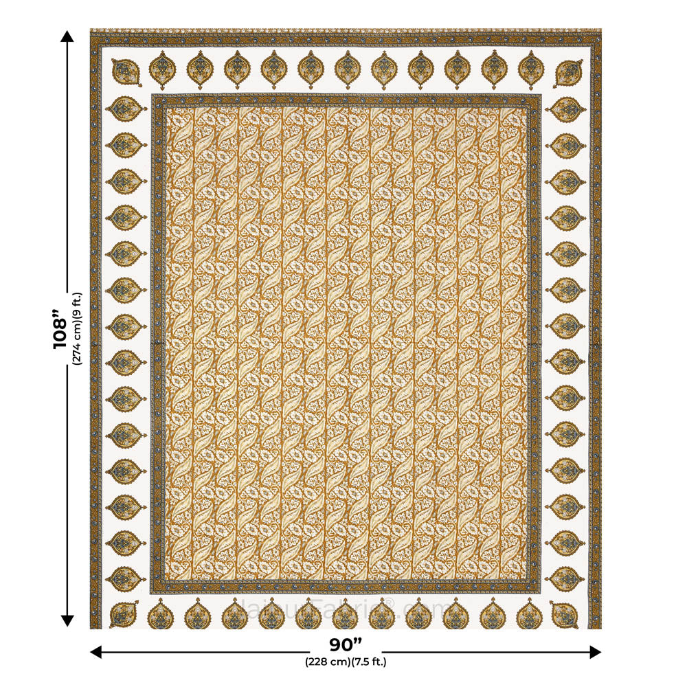 Rustic Rhythms Mustard Block Print Pure Cotton Double Bedsheet