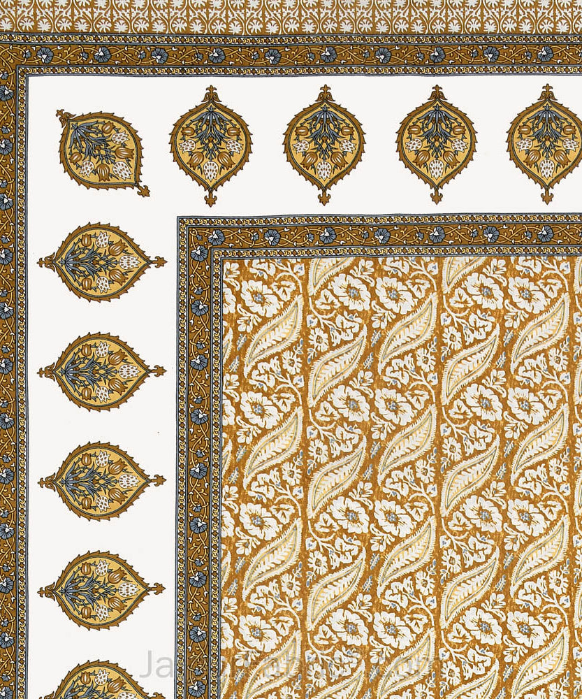 Rustic Rhythms Mustard Block Print Pure Cotton Double Bedsheet