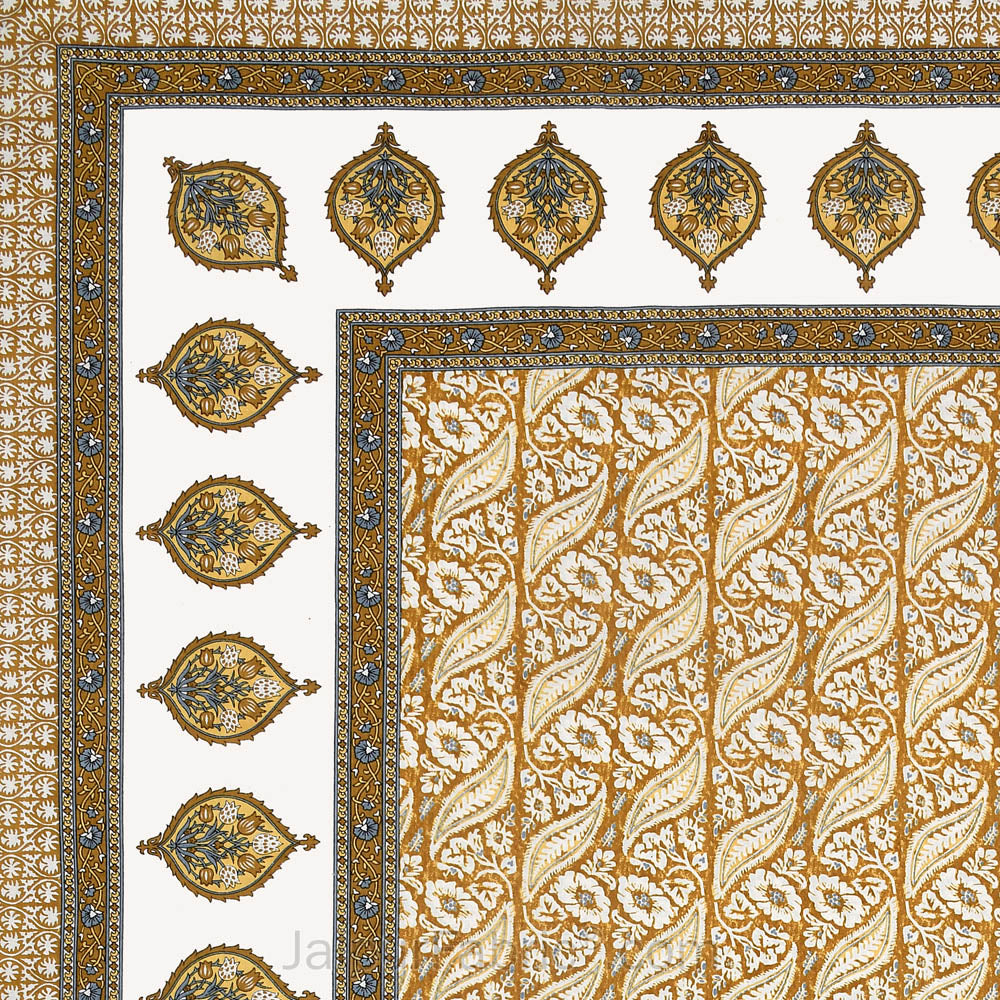 Rustic Rhythms Mustard Block Print Pure Cotton Double Bedsheet
