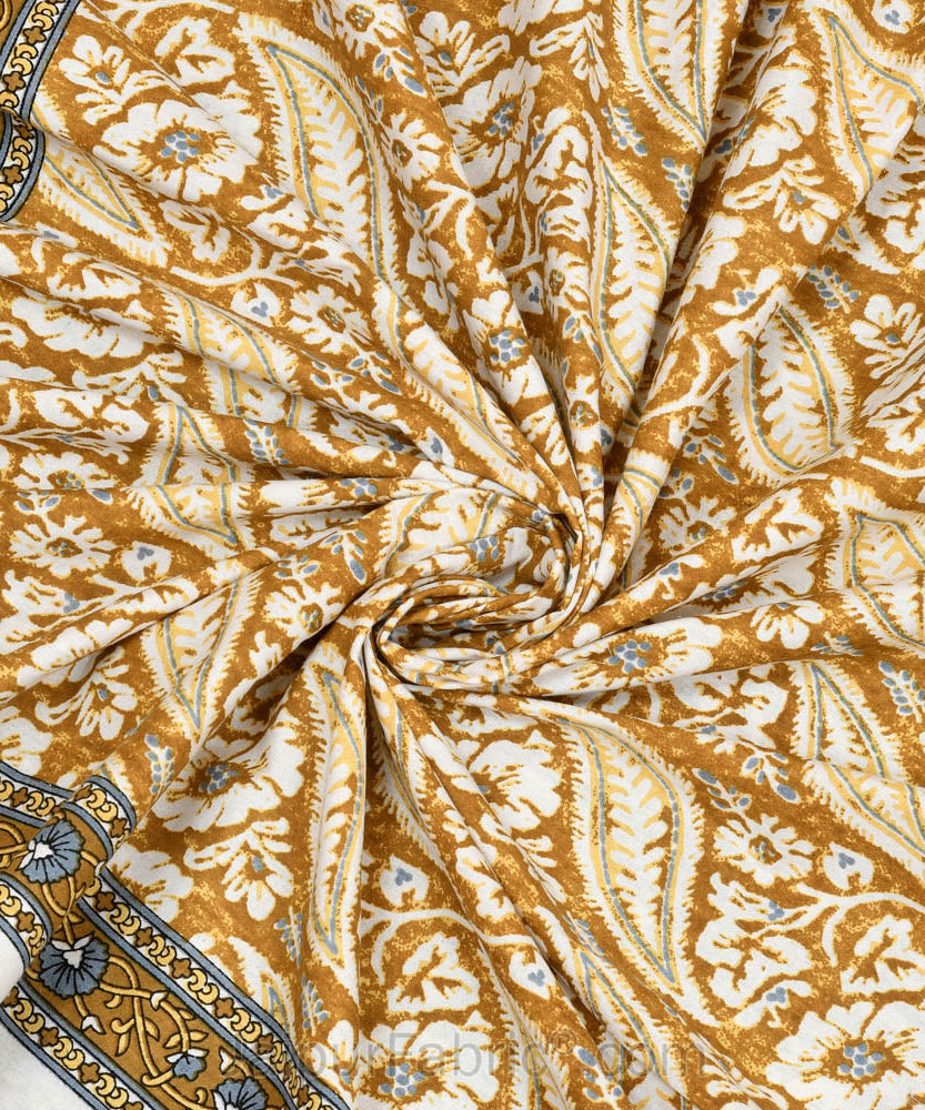 Rustic Rhythms Mustard Block Print Pure Cotton Double Bedsheet