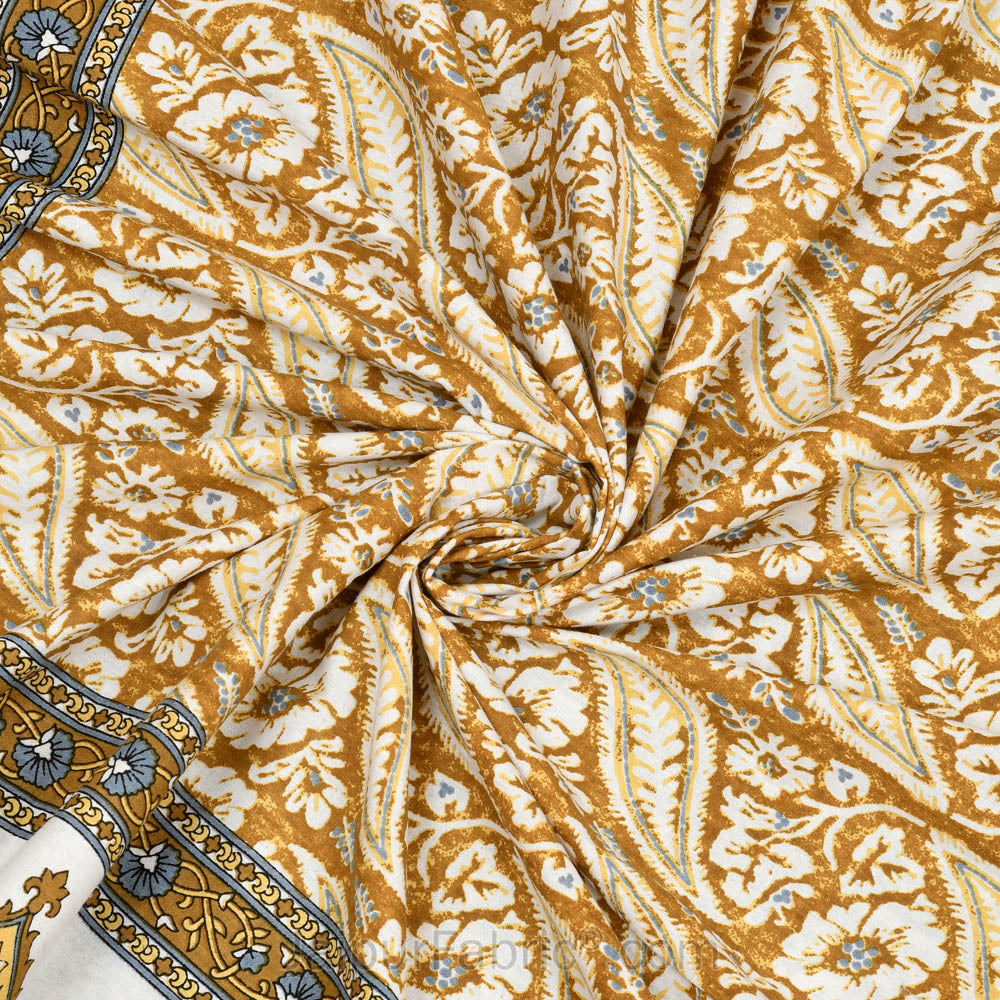 Rustic Rhythms Mustard Block Print Pure Cotton Double Bedsheet