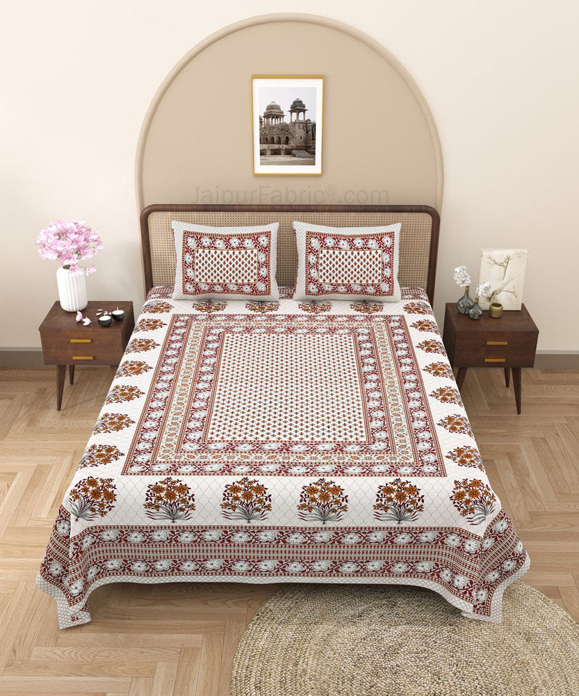 Heritage Hues Pinkish Block Print Pure Cotton Double Bedsheet