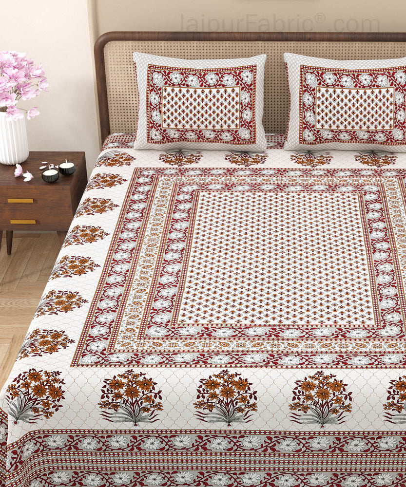 Heritage Hues Pinkish Block Print Pure Cotton Double Bedsheet
